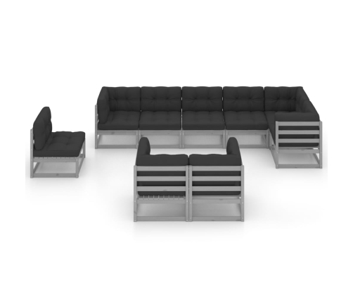 Juego de muebles de jardín 9 pzas y cojines madera maciza pino
