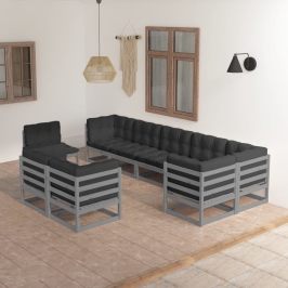 Juego de muebles de jardín 9 pzas y cojines madera maciza pino