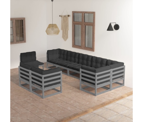 Juego de muebles de jardín 9 pzas y cojines madera maciza pino