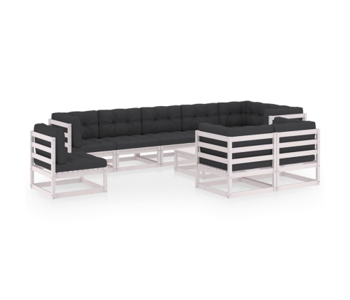 Juego de muebles de jardín 10 pzas y cojines madera maciza pino