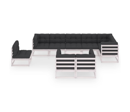 Juego de muebles de jardín 10 pzas y cojines madera maciza pino
