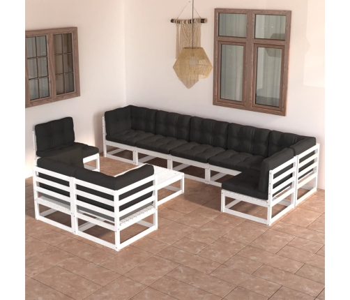 Juego de muebles de jardín 10 pzas y cojines madera maciza pino