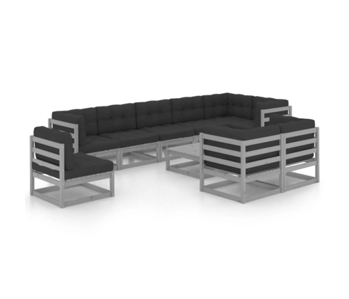 Juego de muebles de jardín 10 pzas y cojines madera maciza pino
