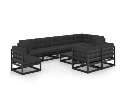 Juego de muebles de jardín 10 pzas y cojines madera maciza pino