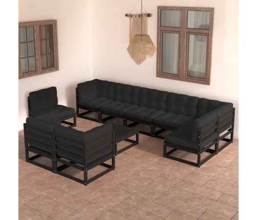Juego de muebles de jardín 10 pzas y cojines madera maciza pino