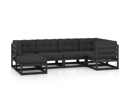 Juego de muebles de jardín 6 pzas y cojines madera maciza pino