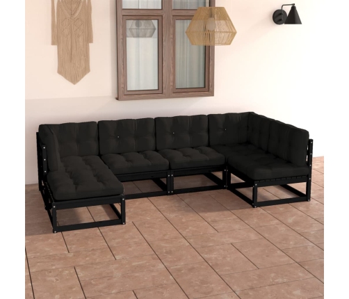 Juego de muebles de jardín 6 pzas y cojines madera maciza pino