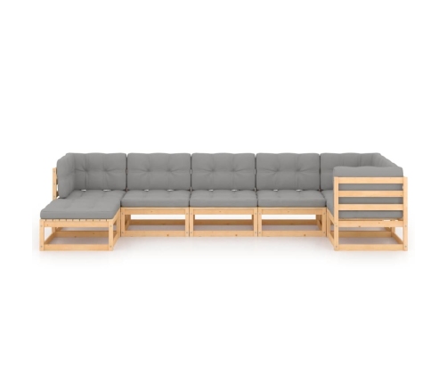 Juego de muebles de jardín 7 pzas y cojines madera maciza pino