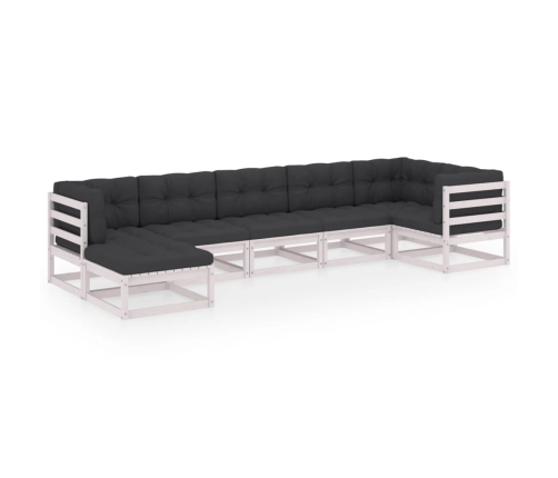 Juego de muebles de jardín 7 pzas y cojines madera maciza pino