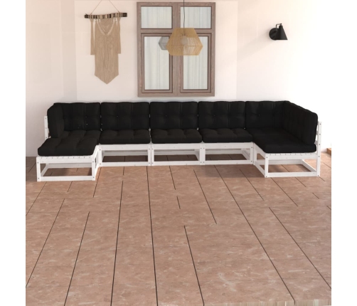 Juego de muebles de jardín 7 pzas y cojines madera maciza pino