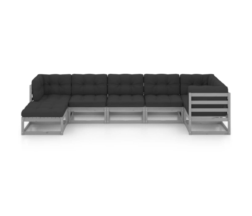 Juego de muebles de jardín 7 pzas y cojines madera maciza pino