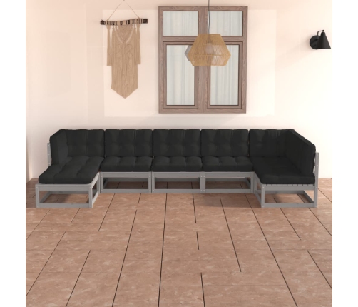 Juego de muebles de jardín 7 pzas y cojines madera maciza pino