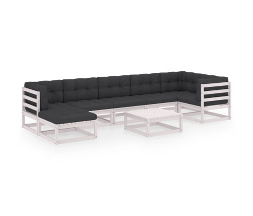 Muebles de jardín 8 pzas y cojines madera maciza pino
