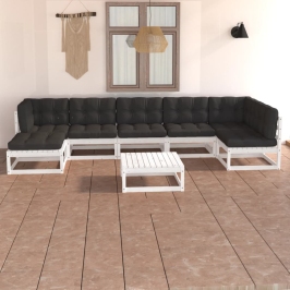 Muebles de jardín 8 pzas y cojines madera maciza pino