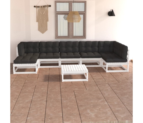 Muebles de jardín 8 pzas y cojines madera maciza pino