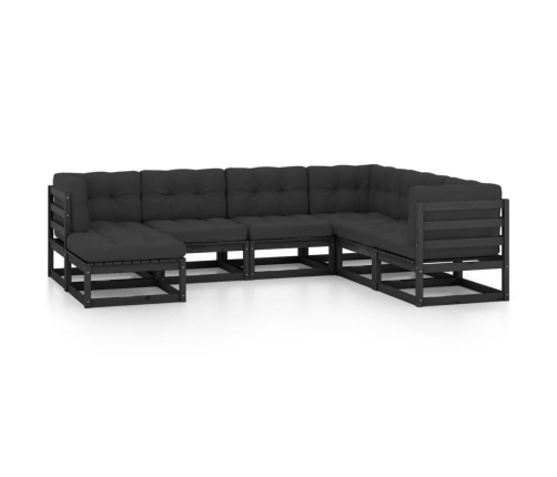 Juego de muebles de jardín 7 pzas y cojines madera maciza pino