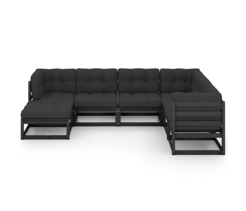 Juego de muebles de jardín 7 pzas y cojines madera maciza pino