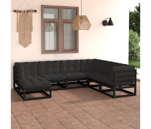 Juego de muebles de jardín 7 pzas y cojines madera maciza pino