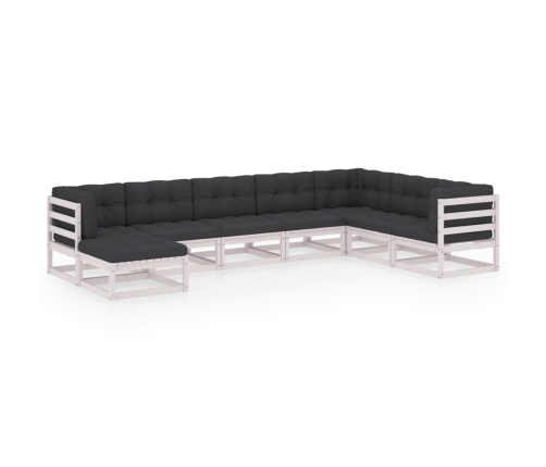 Muebles de jardín 8 pzas y cojines madera maciza pino