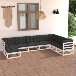 Muebles de jardín 8 pzas y cojines madera maciza pino