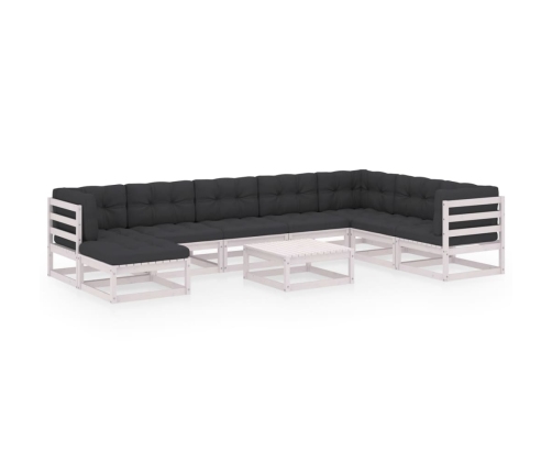 Juego de muebles de jardín 9 pzas y cojines madera maciza pino