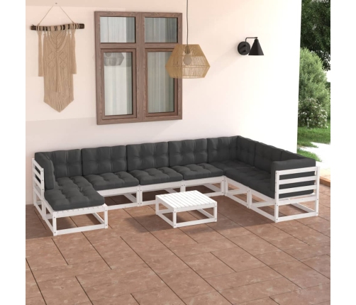 Juego de muebles de jardín 9 pzas y cojines madera maciza pino