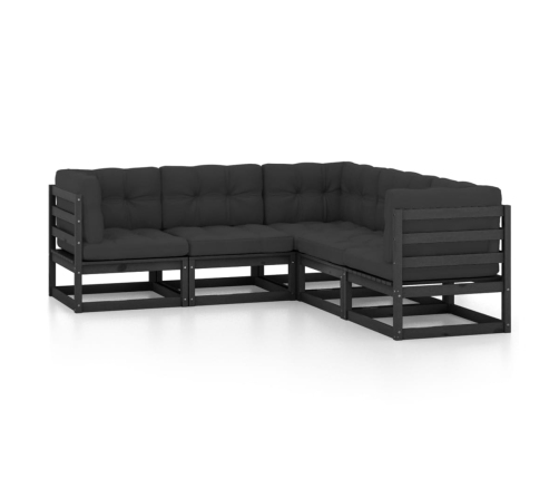 Juego de muebles de jardín 5 pzas y cojines madera maciza pino