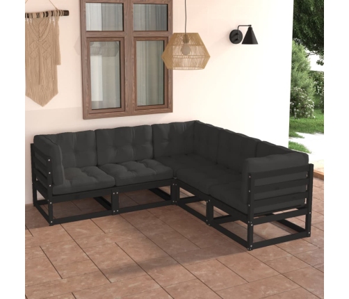 Juego de muebles de jardín 5 pzas y cojines madera maciza pino