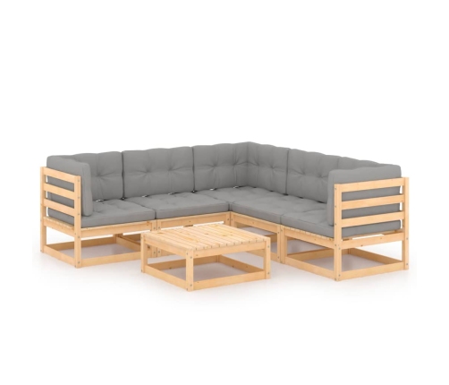 Juego de muebles de jardín 6 pzas y cojines madera maciza pino