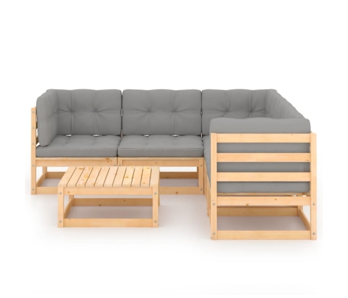 Juego de muebles de jardín 6 pzas y cojines madera maciza pino