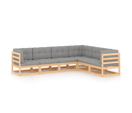 Juego de muebles de jardín 6 pzas y cojines madera maciza pino