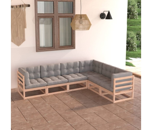 Juego de muebles de jardín 6 pzas y cojines madera maciza pino