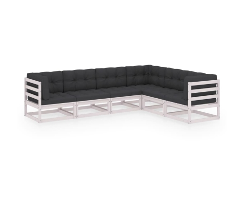 Juego de muebles de jardín 6 pzas y cojines madera maciza pino