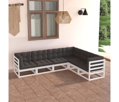 Juego de muebles de jardín 6 pzas y cojines madera maciza pino