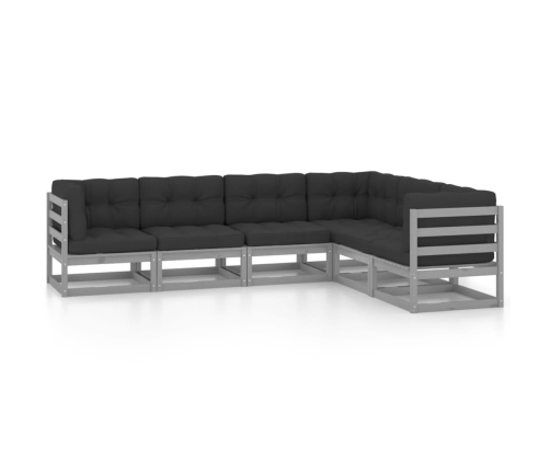 Juego de muebles de jardín 6 pzas y cojines madera maciza pino