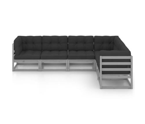 Juego de muebles de jardín 6 pzas y cojines madera maciza pino