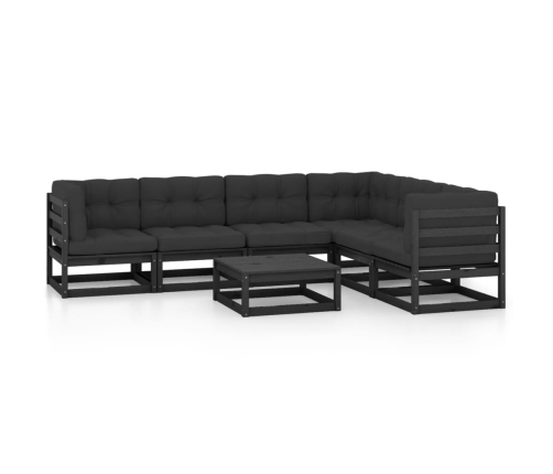 Set de muebles de jardín 7 pzas con cojines madera pino negro