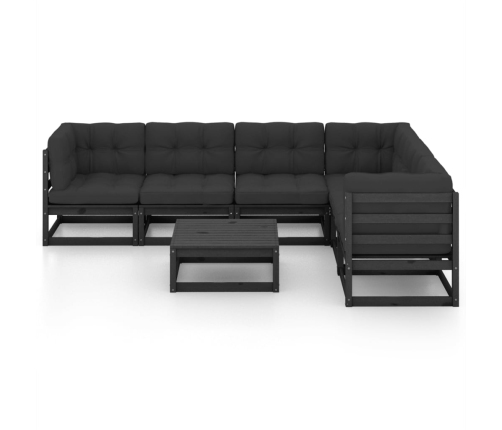 Set de muebles de jardín 7 pzas con cojines madera pino negro