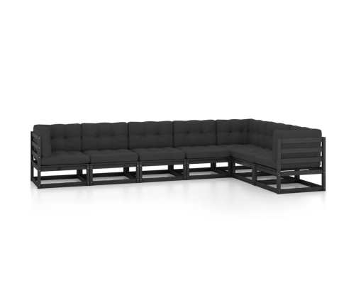 Set de muebles de jardín 7 pzas con cojines madera pino negro