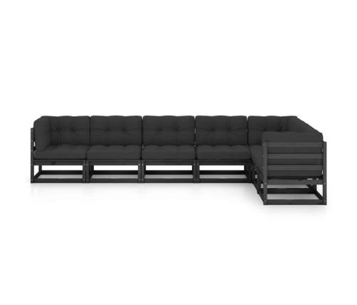 Set de muebles de jardín 7 pzas con cojines madera pino negro