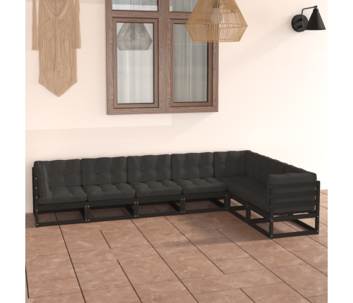 Set de muebles de jardín 7 pzas con cojines madera pino negro