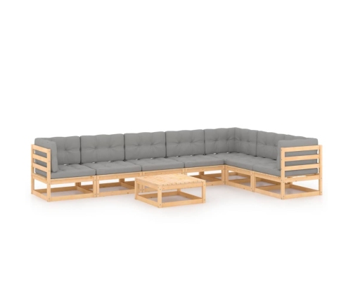 Muebles de jardín 8 pzas y cojines madera maciza pino