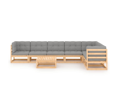 Muebles de jardín 8 pzas y cojines madera maciza pino