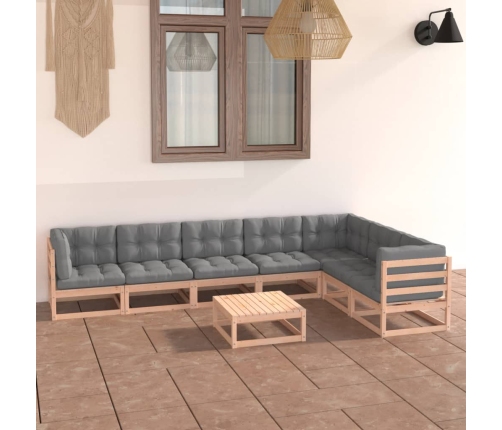 Muebles de jardín 8 pzas y cojines madera maciza pino