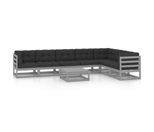 Set de muebles de jardín 8 pzas con cojines madera pino gris