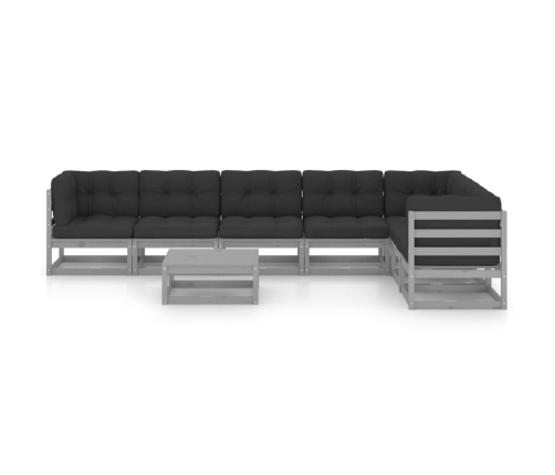 Set de muebles de jardín 8 pzas con cojines madera pino gris