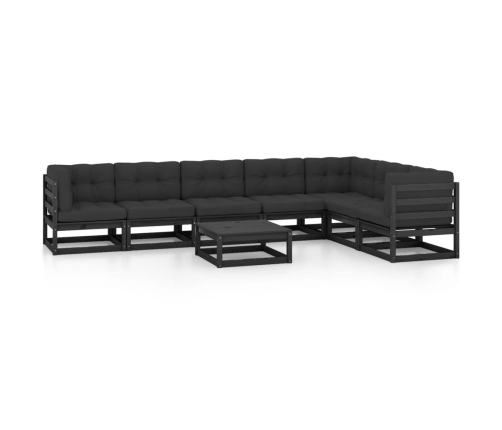 Set de muebles de jardín 8 pzas con cojines madera pino negro