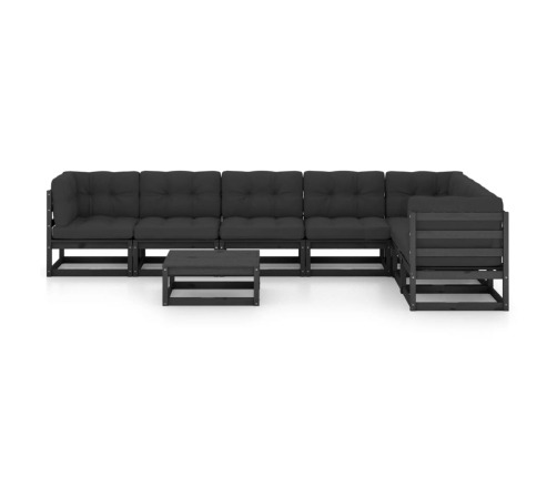Set de muebles de jardín 8 pzas con cojines madera pino negro