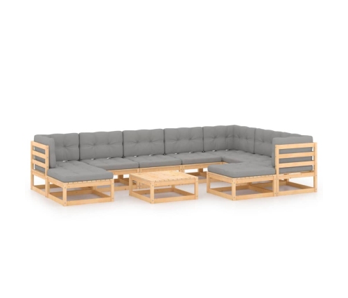 Juego de muebles de jardín 10 pzas y cojines madera maciza pino