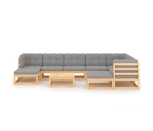 Juego de muebles de jardín 10 pzas y cojines madera maciza pino